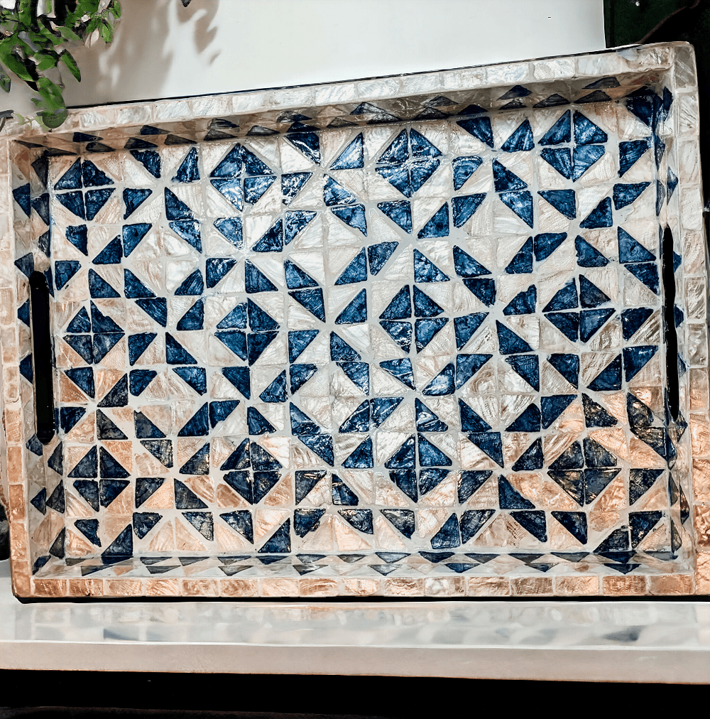 Daphne Pearl Trays - Mother of Pearl Geometric Serving Trays