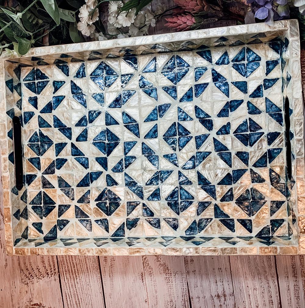 Daphne Pearl Trays - Mother of Pearl Geometric Serving Trays