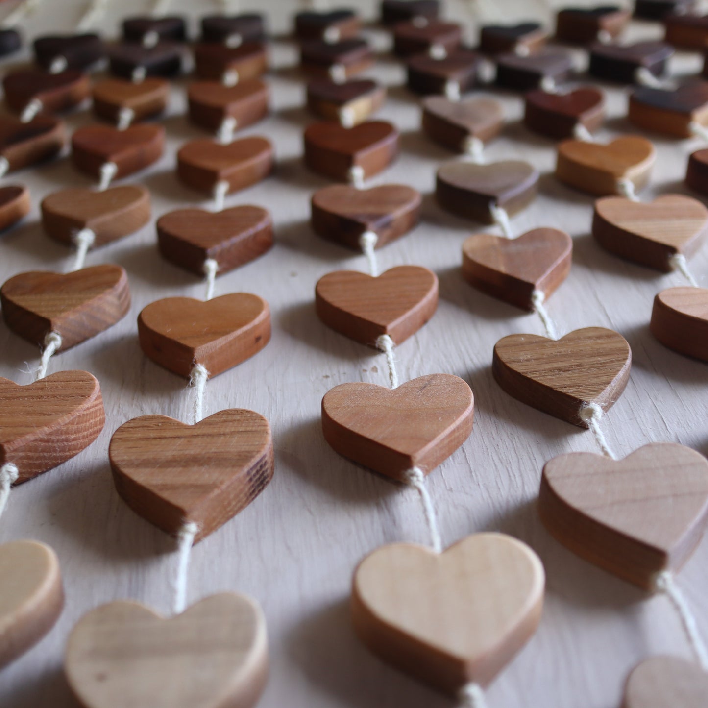 Ombré Heartstrings - 9 Connected Wooden Hearts on Jute String