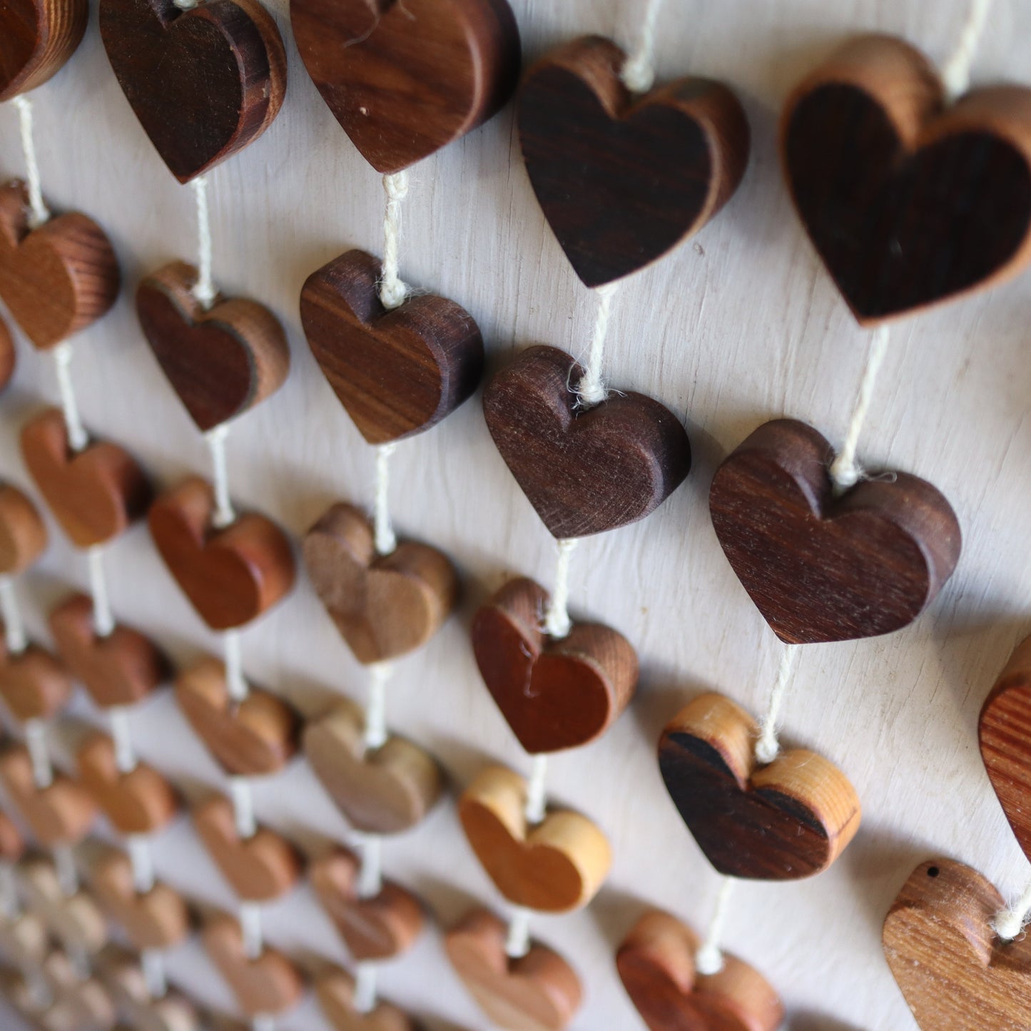 Ombré Heartstrings - 9 Connected Wooden Hearts on Jute String