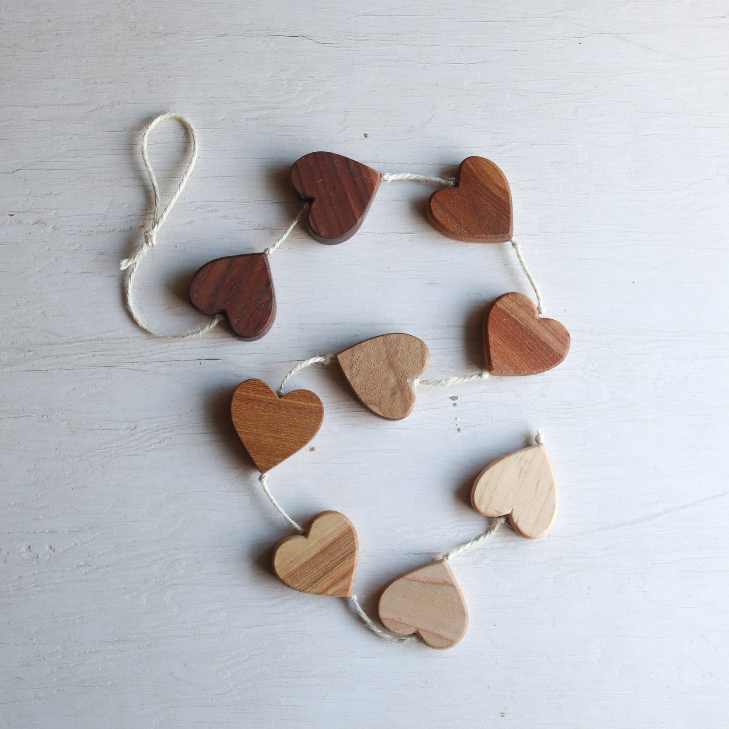 Ombré Heartstrings - 9 Connected Wooden Hearts on Jute String