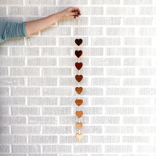 Ombré Heartstrings - 9 Connected Wooden Hearts on Jute String