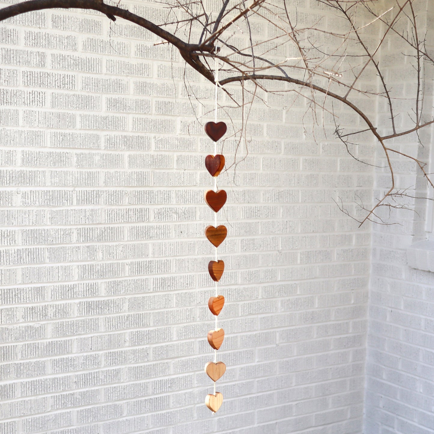 Ombré Heartstrings - 9 Connected Wooden Hearts on Jute String