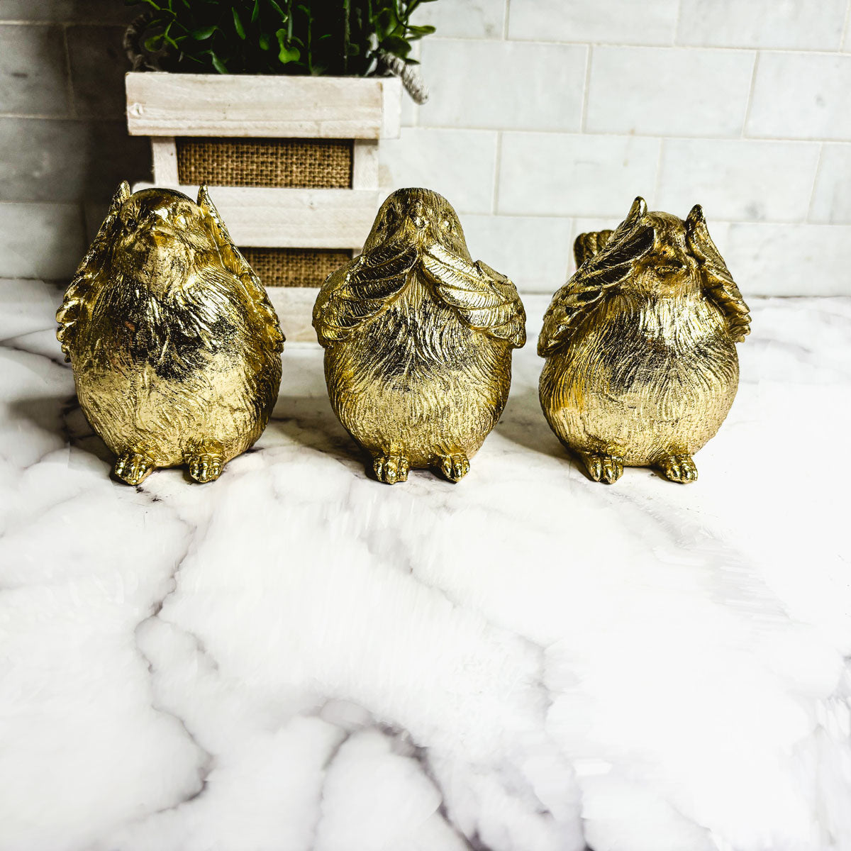 3 Wise Birds Gold Resin Figurine Set - See Speak Hear No Evil