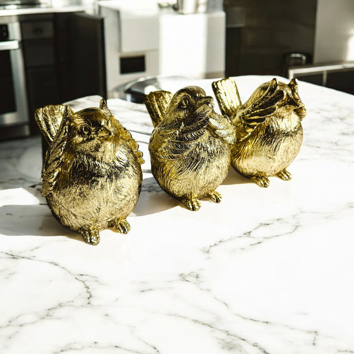 3 Wise Birds Gold Resin Figurine Set - See Speak Hear No Evil