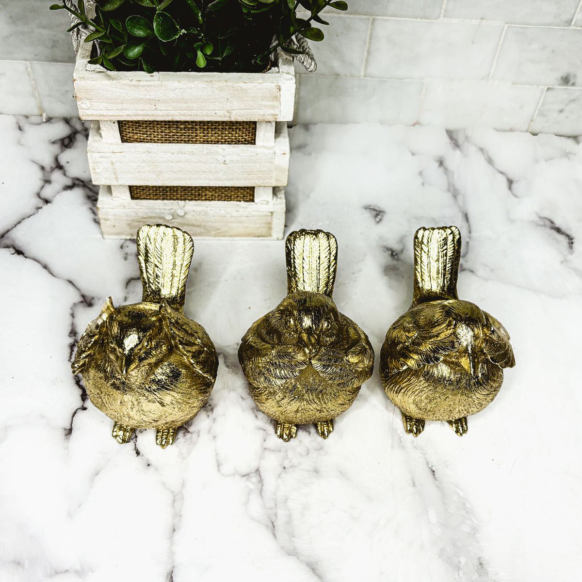 3 Wise Birds Gold Resin Figurine Set - See Speak Hear No Evil