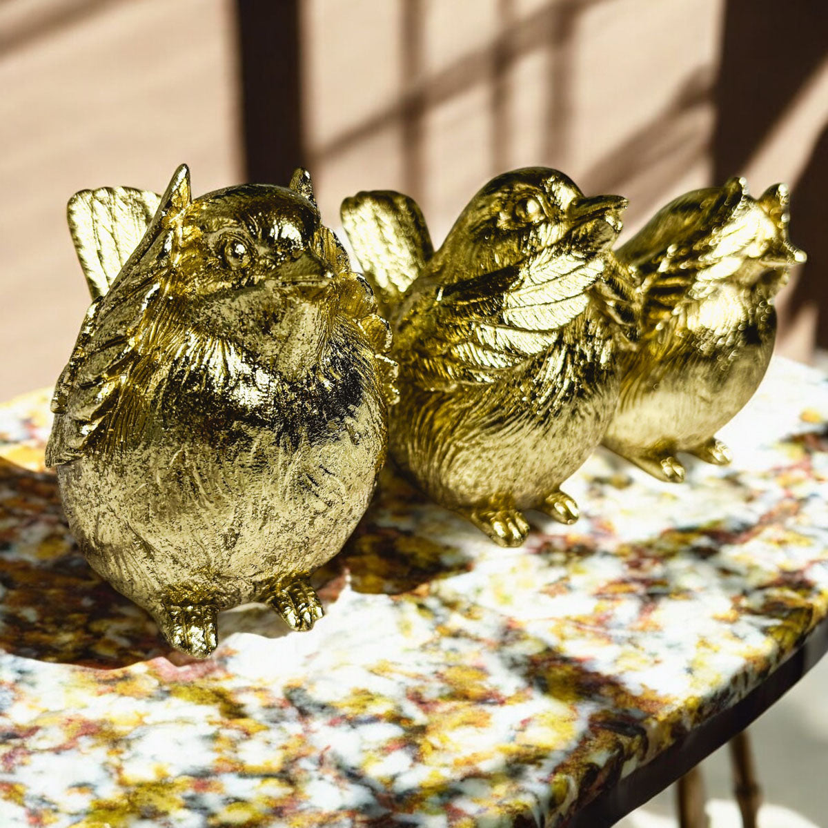 3 Wise Birds Gold Resin Figurine Set - See Speak Hear No Evil