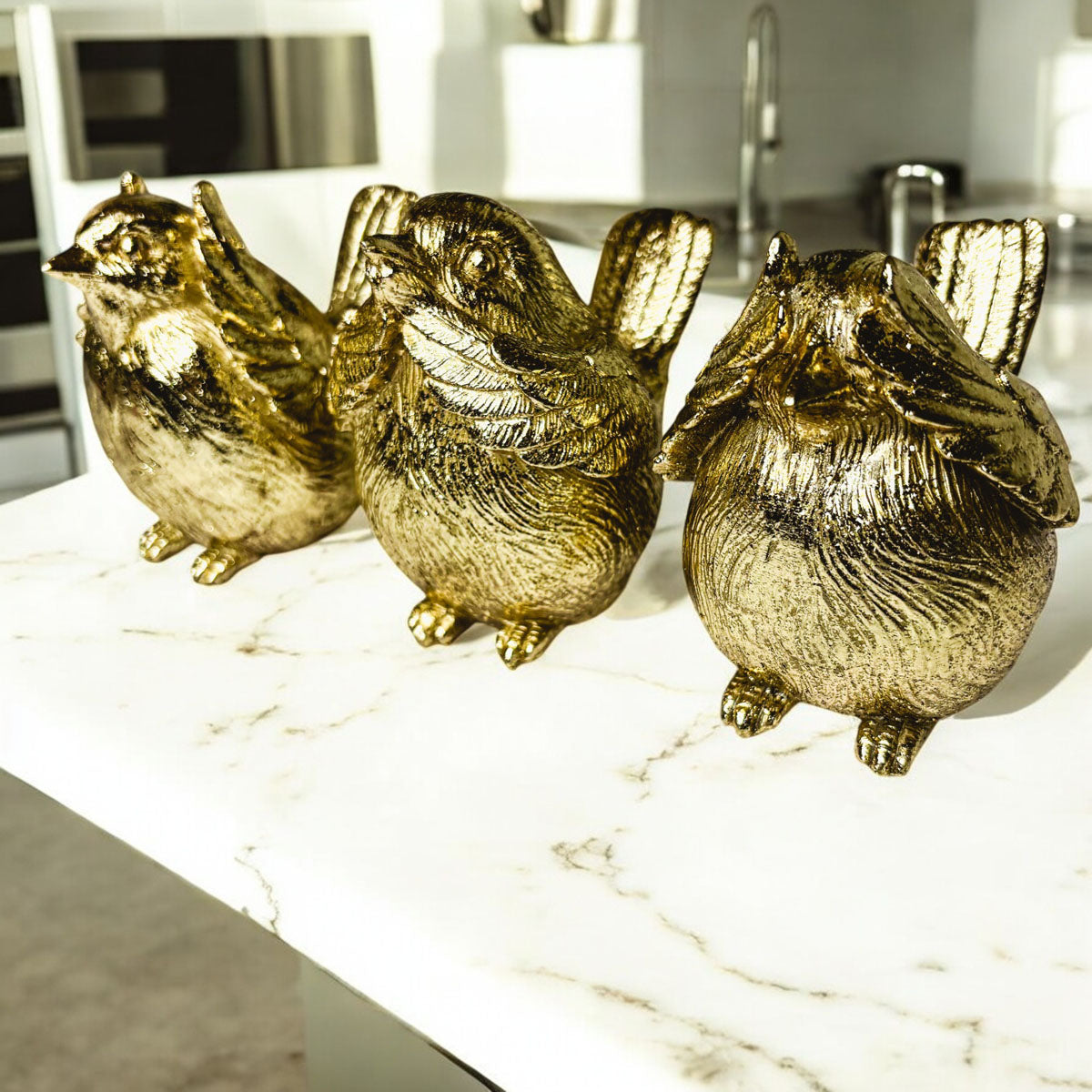 3 Wise Birds Gold Resin Figurine Set - See Speak Hear No Evil