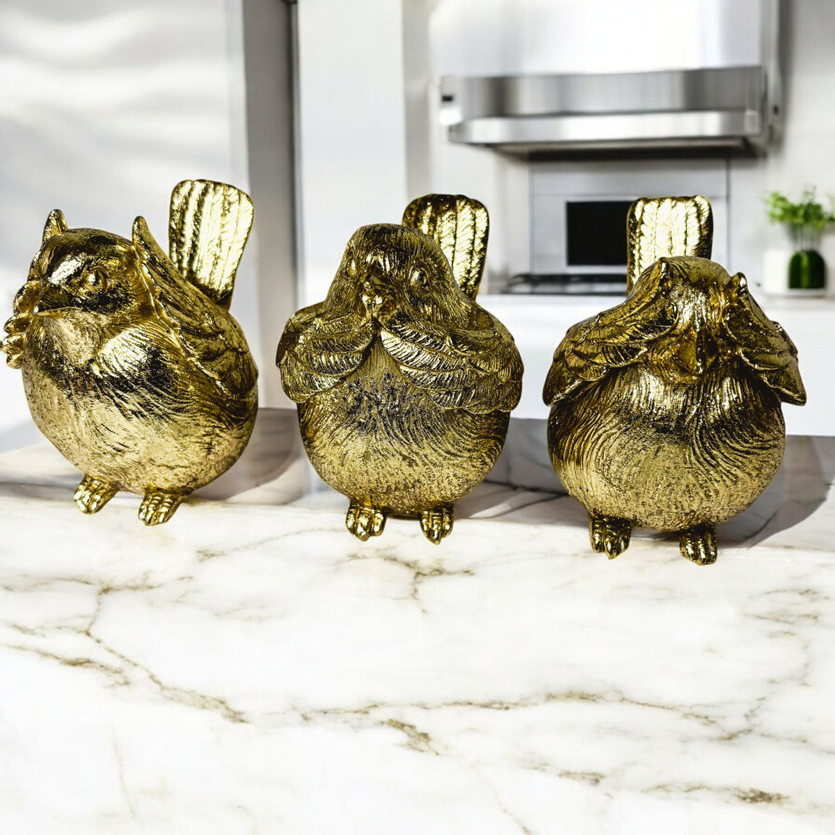 3 Wise Birds Gold Resin Figurine Set - See Speak Hear No Evil