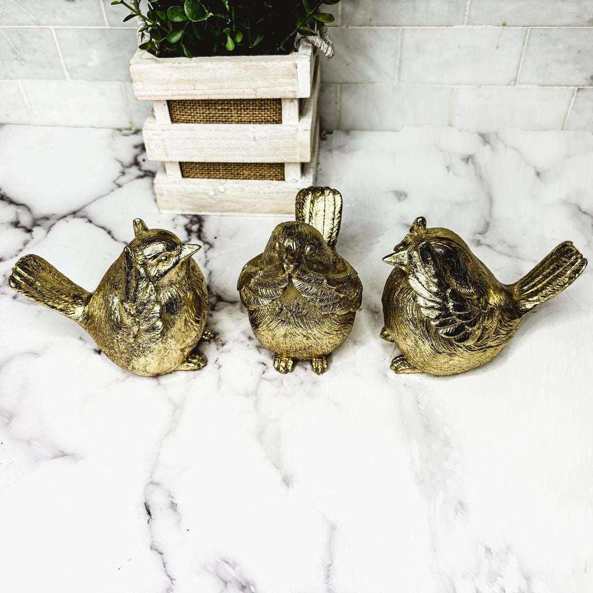 3 Wise Birds Gold Resin Figurine Set - See Speak Hear No Evil