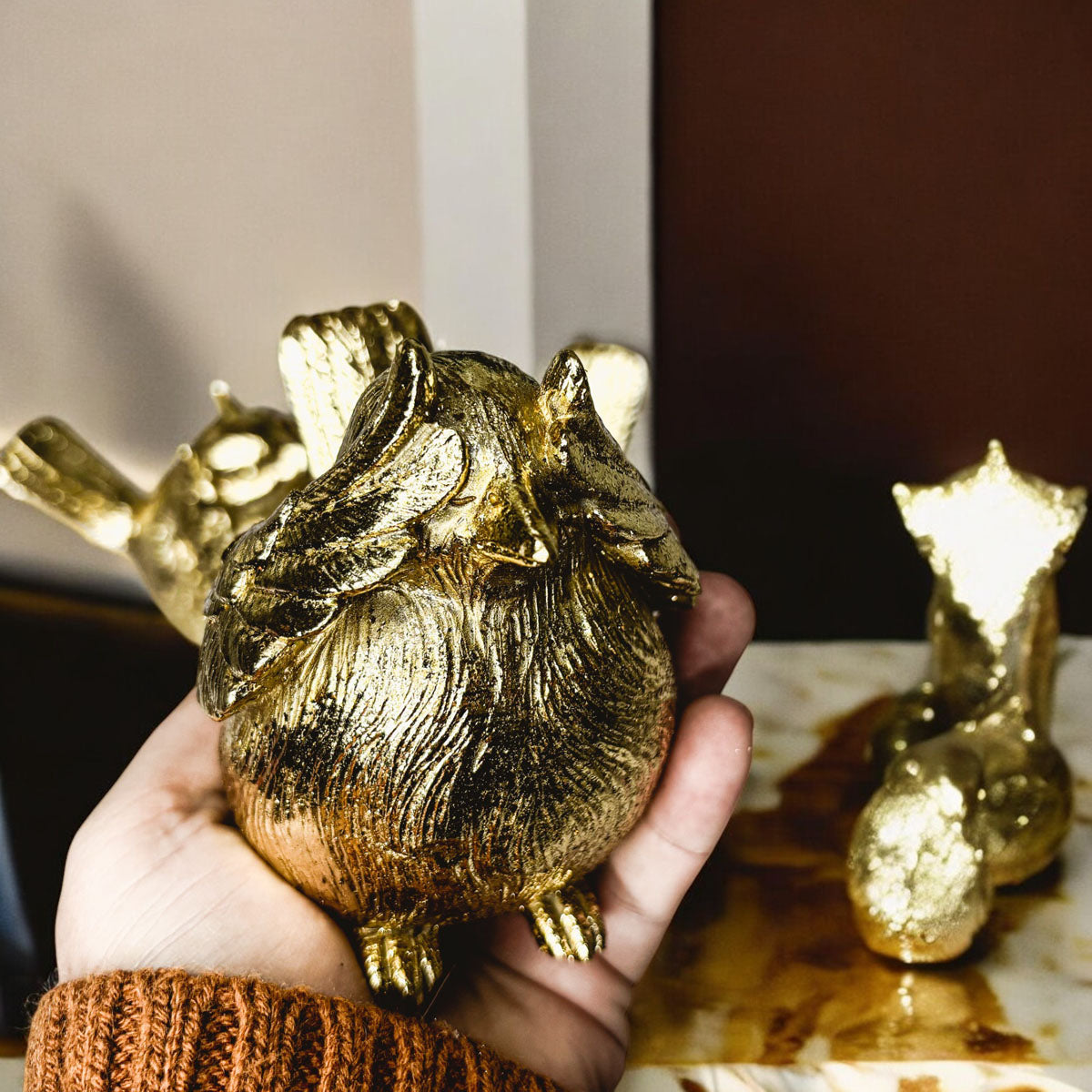 3 Wise Birds Gold Resin Figurine Set - See Speak Hear No Evil