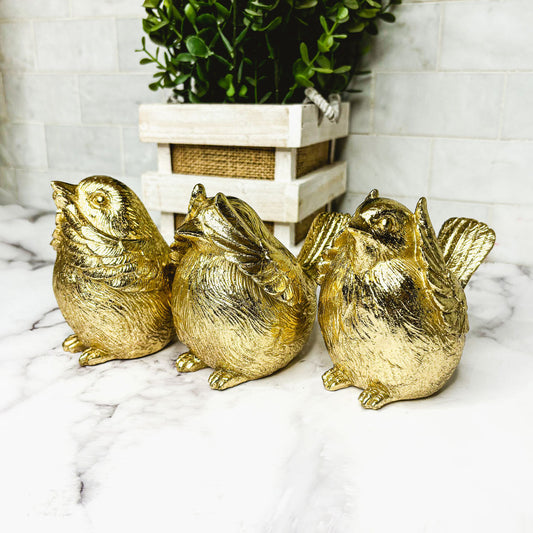 3 Wise Birds Gold Resin Figurine Set - See Speak Hear No Evil