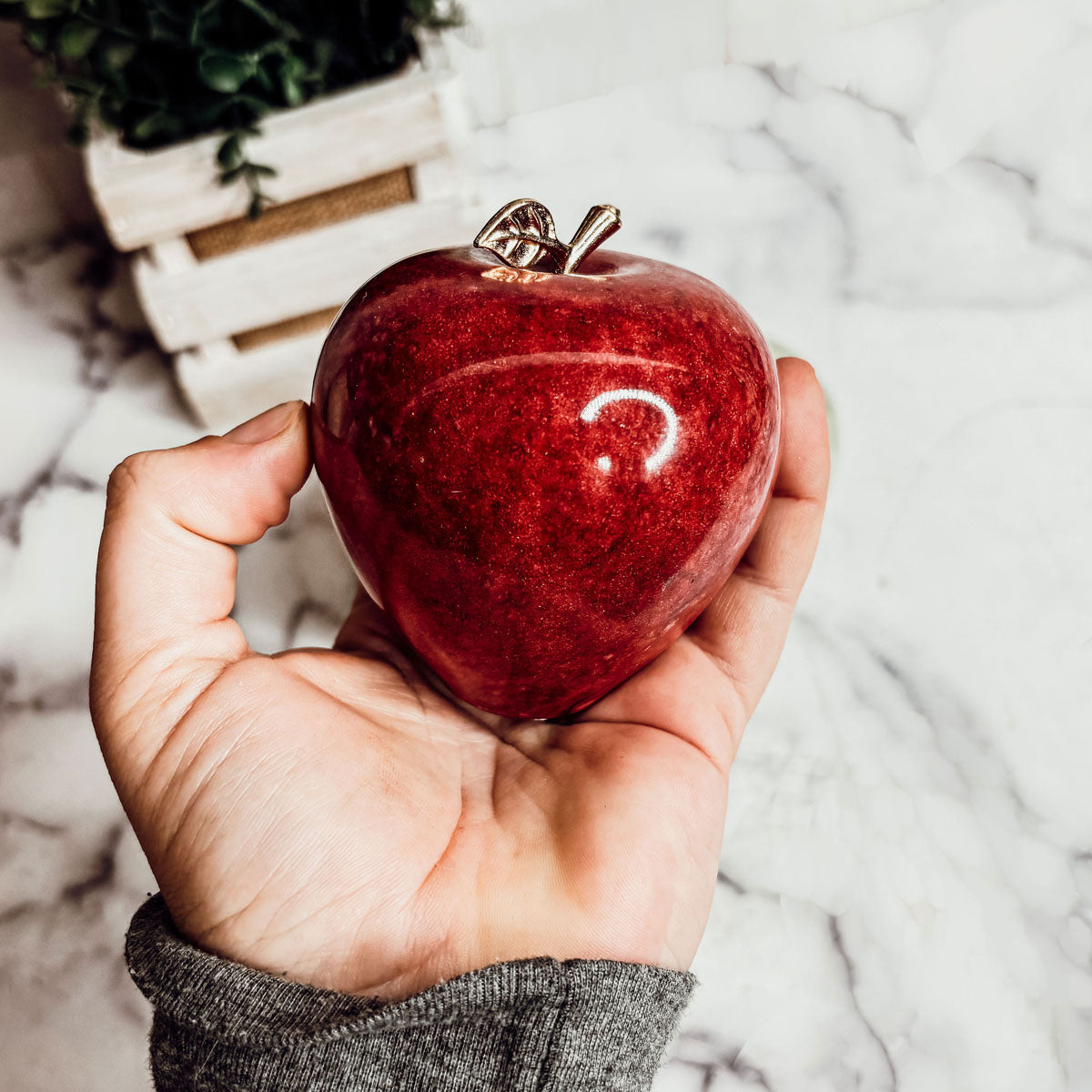 Marble Apple Paperweight - Hand-Polished Stone