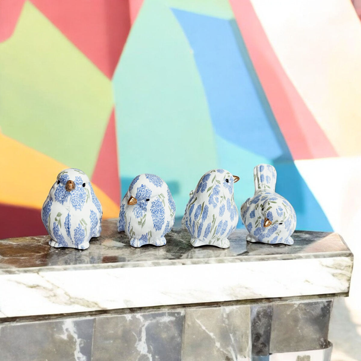 Blue Hydrangea Decorative Resin Bird