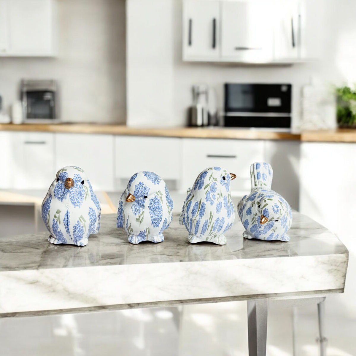 Blue Hydrangea Decorative Resin Bird
