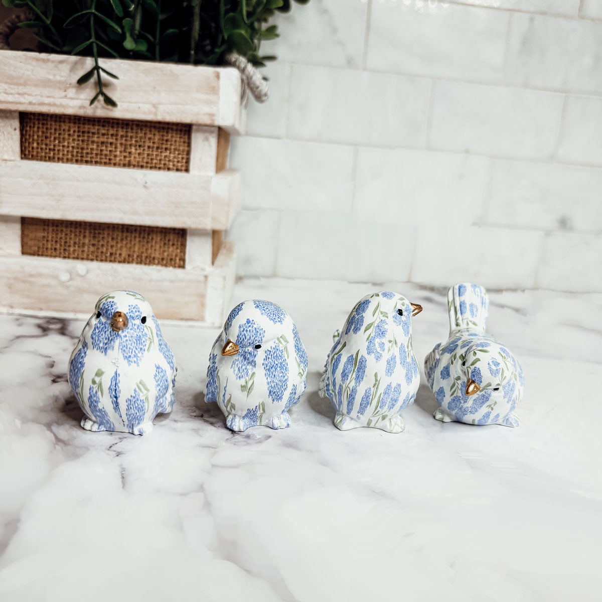 Blue Hydrangea Decorative Resin Bird