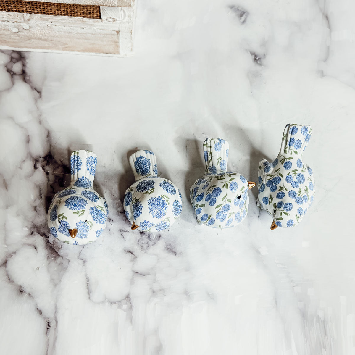 Blue Hydrangea Decorative Resin Bird