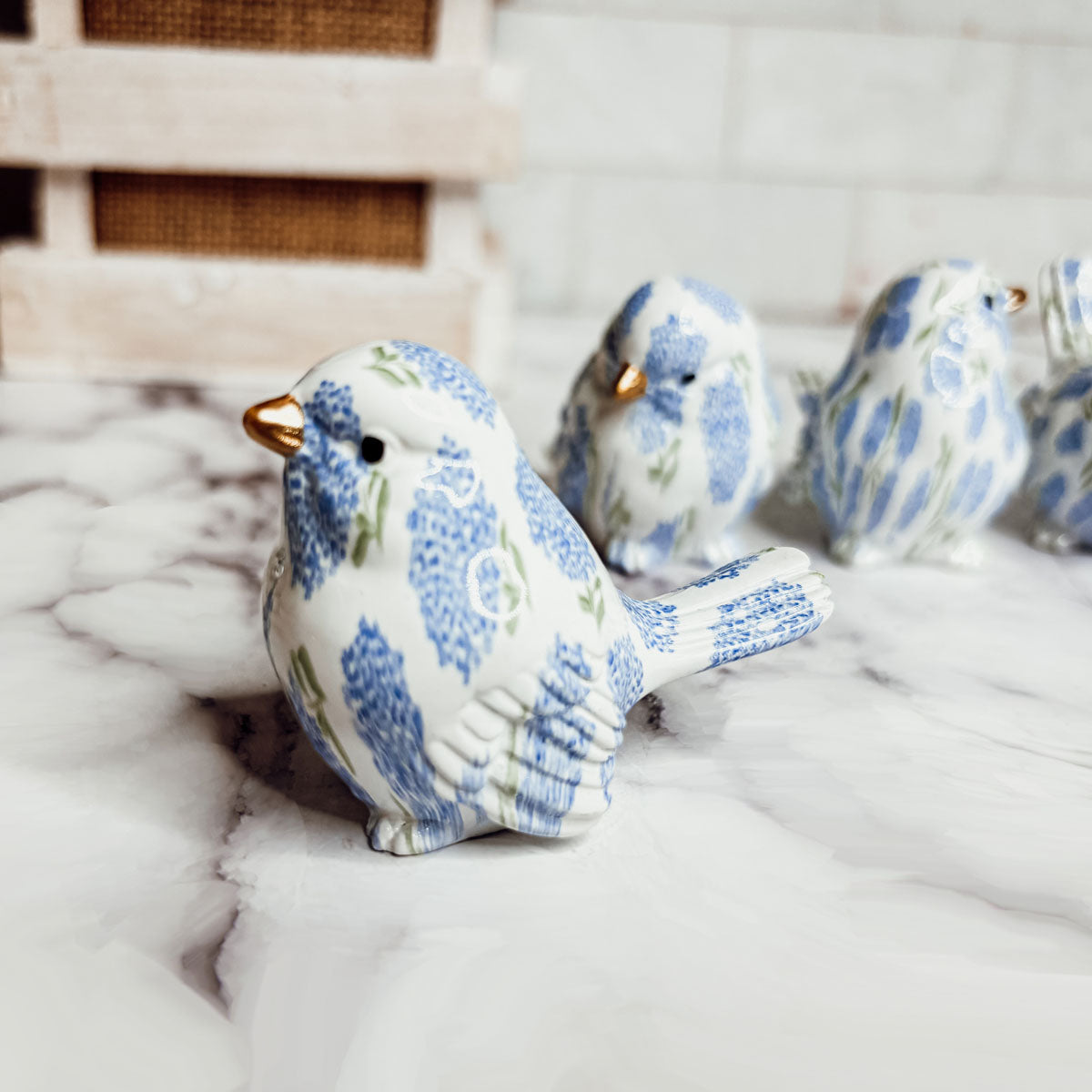 Blue Hydrangea Decorative Resin Bird