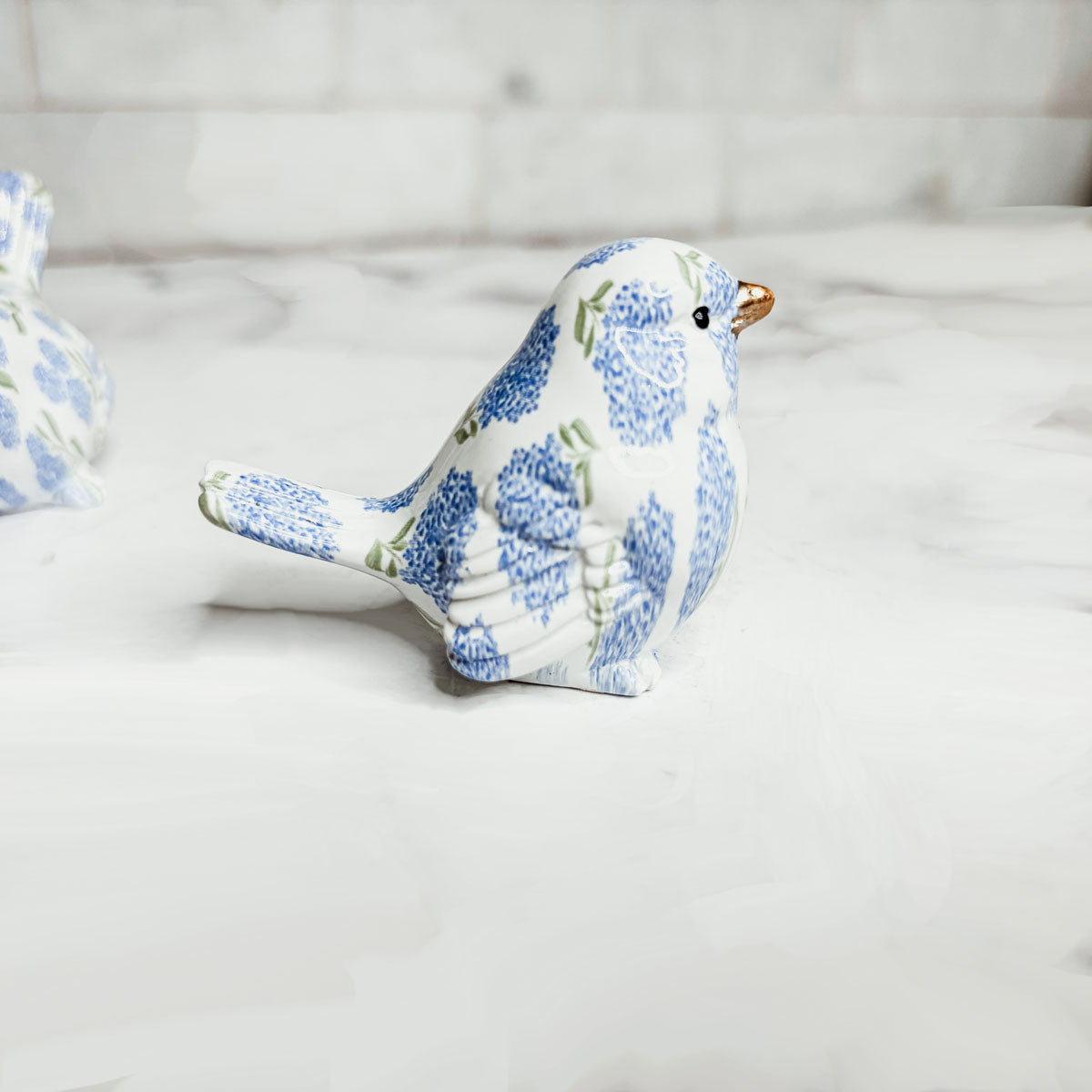 Blue Hydrangea Decorative Resin Bird