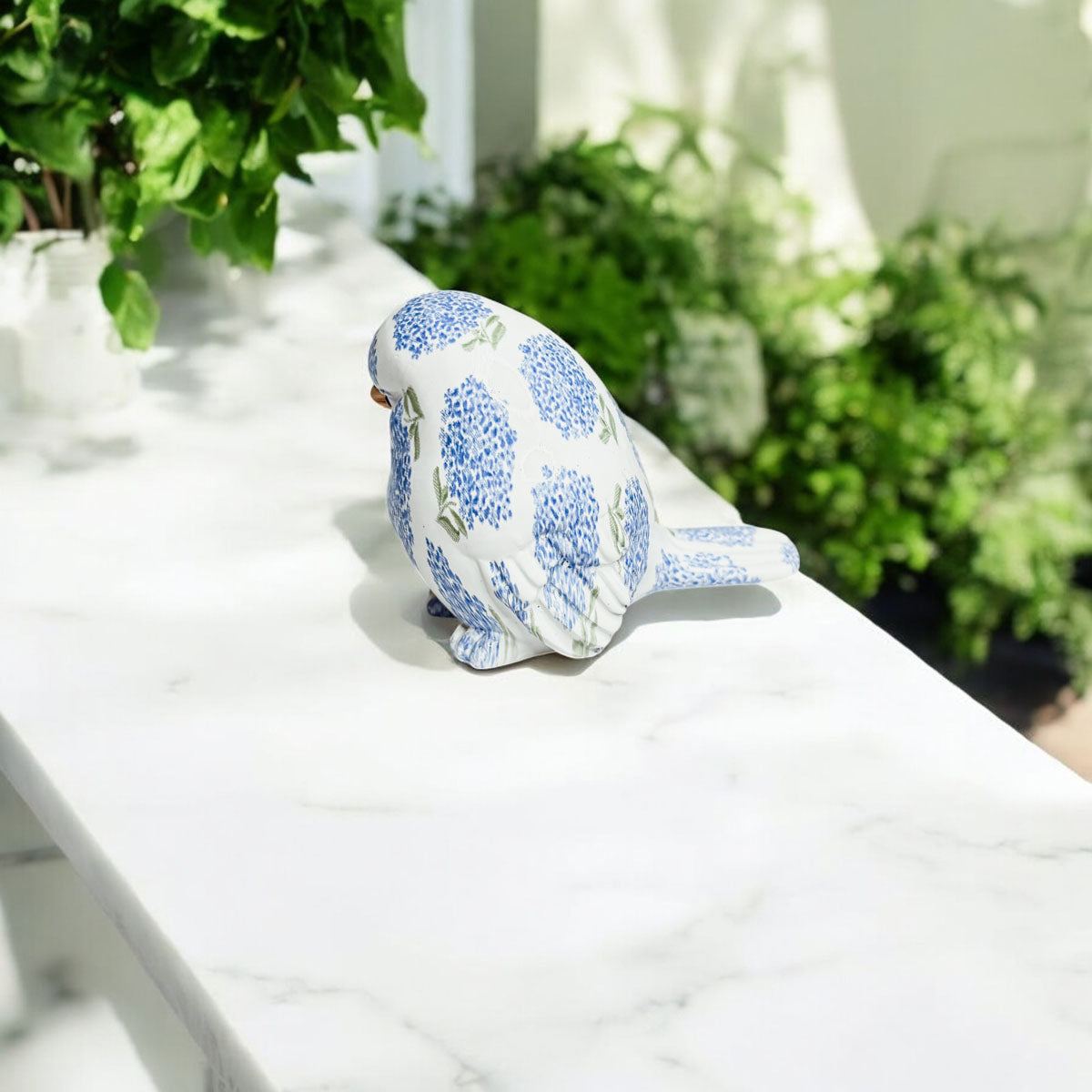 Blue Hydrangea Decorative Resin Bird