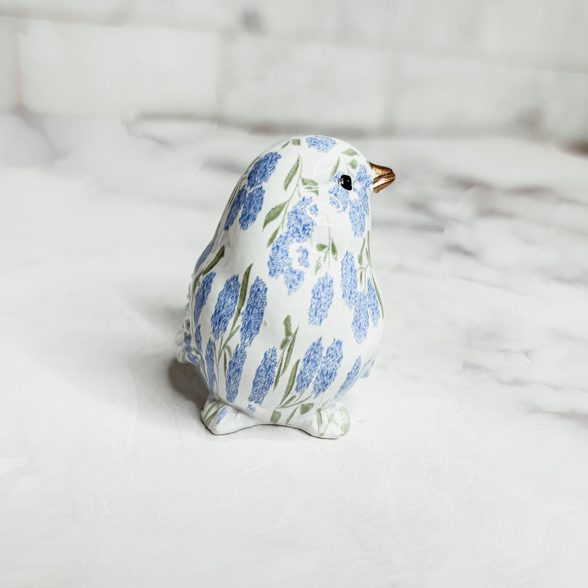 Blue Hydrangea Decorative Resin Bird
