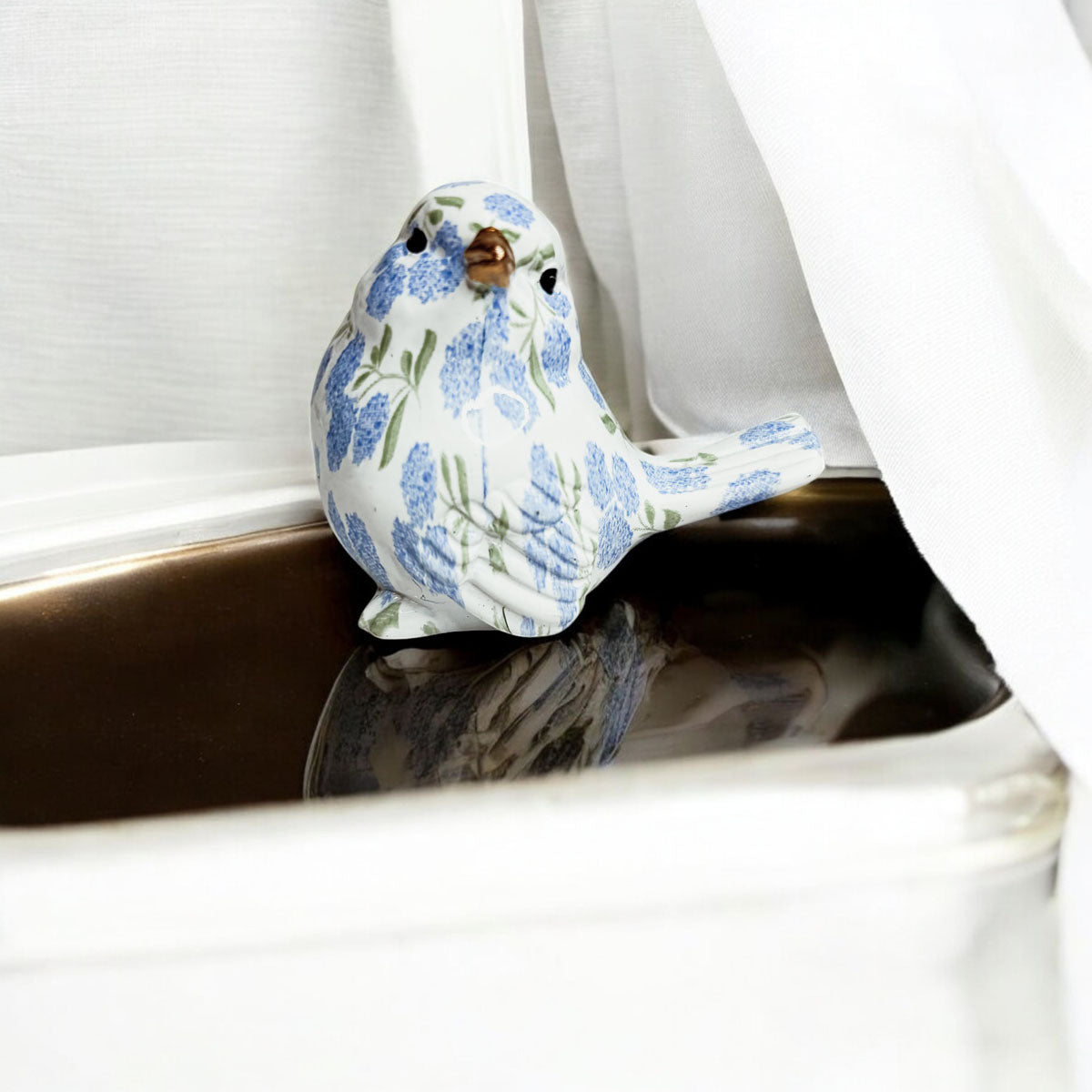 Blue Hydrangea Decorative Resin Bird