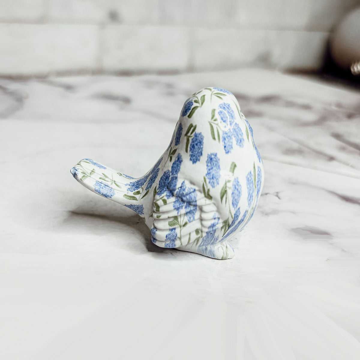 Blue Hydrangea Decorative Resin Bird