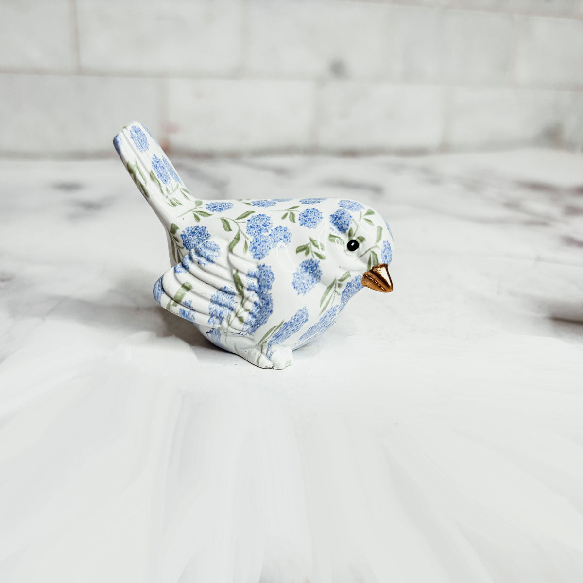 Blue Hydrangea Decorative Resin Bird