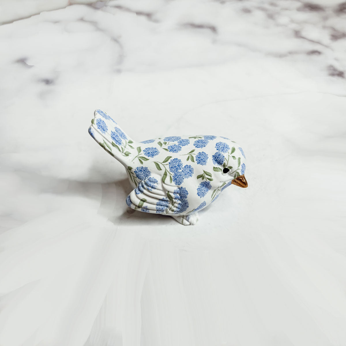 Blue Hydrangea Decorative Resin Bird