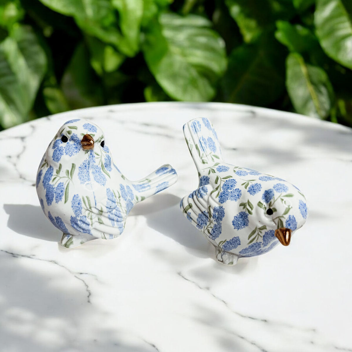 Blue Hydrangea Decorative Resin Bird
