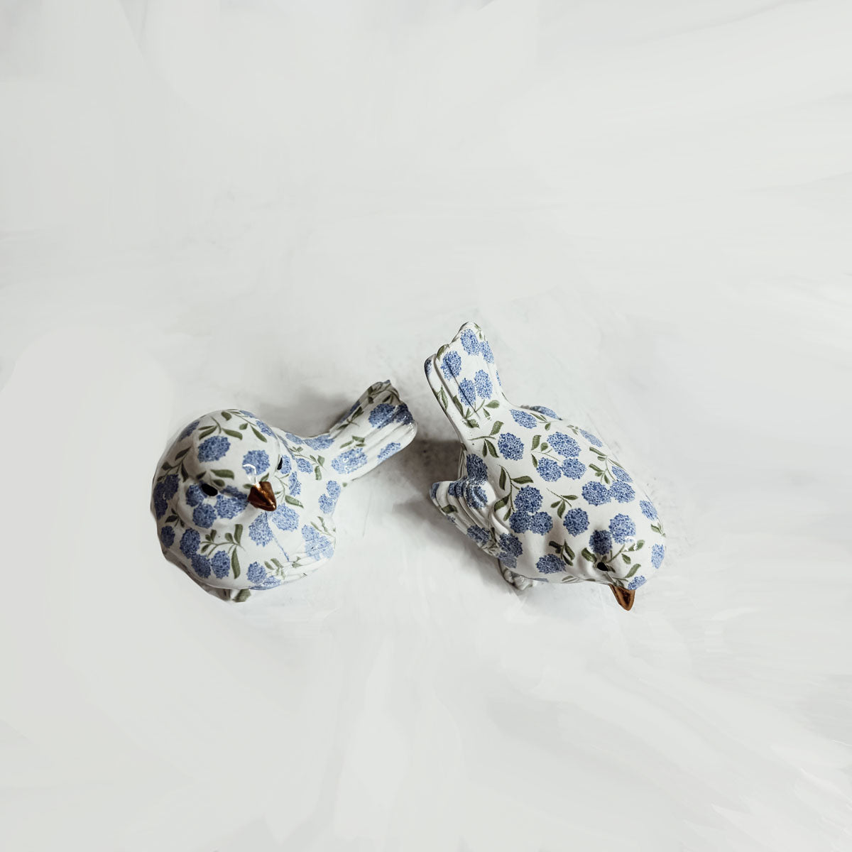 Blue Hydrangea Decorative Resin Bird