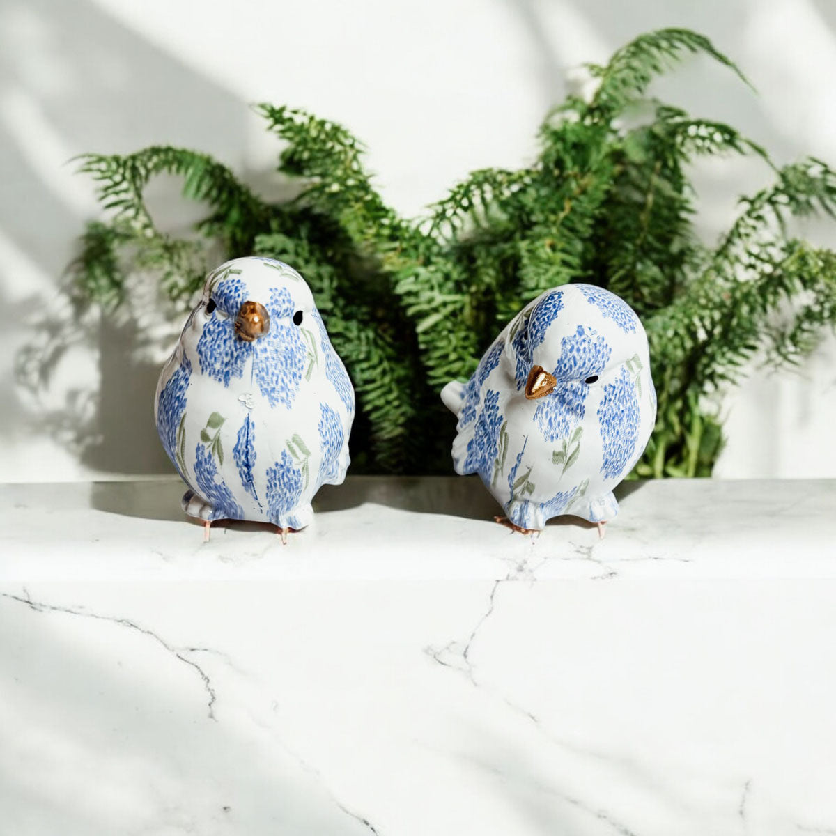 Blue Hydrangea Decorative Resin Bird
