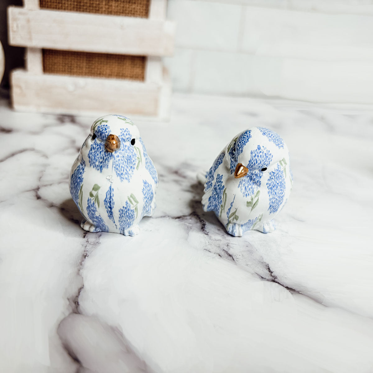 Blue Hydrangea Decorative Resin Bird