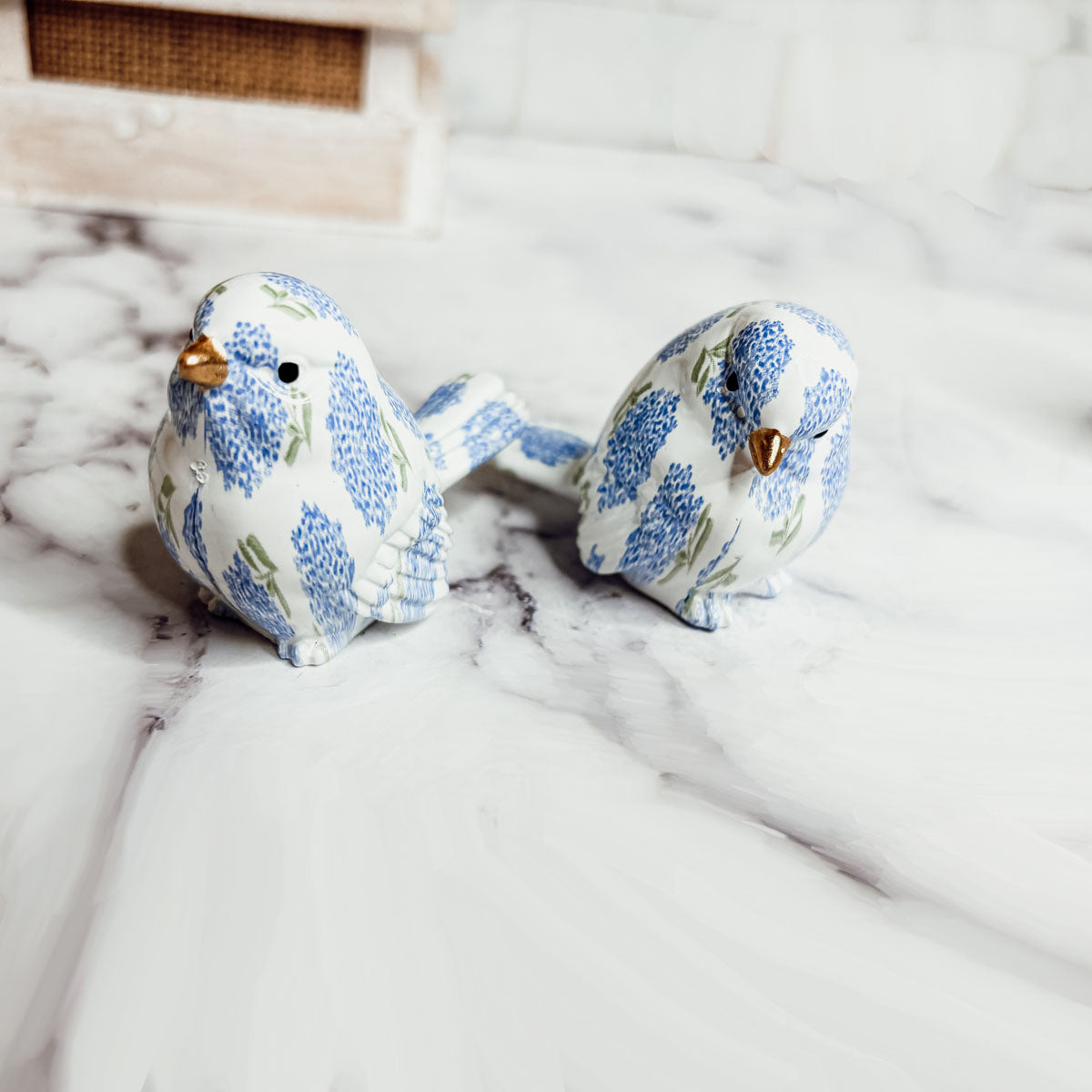 Blue Hydrangea Decorative Resin Bird