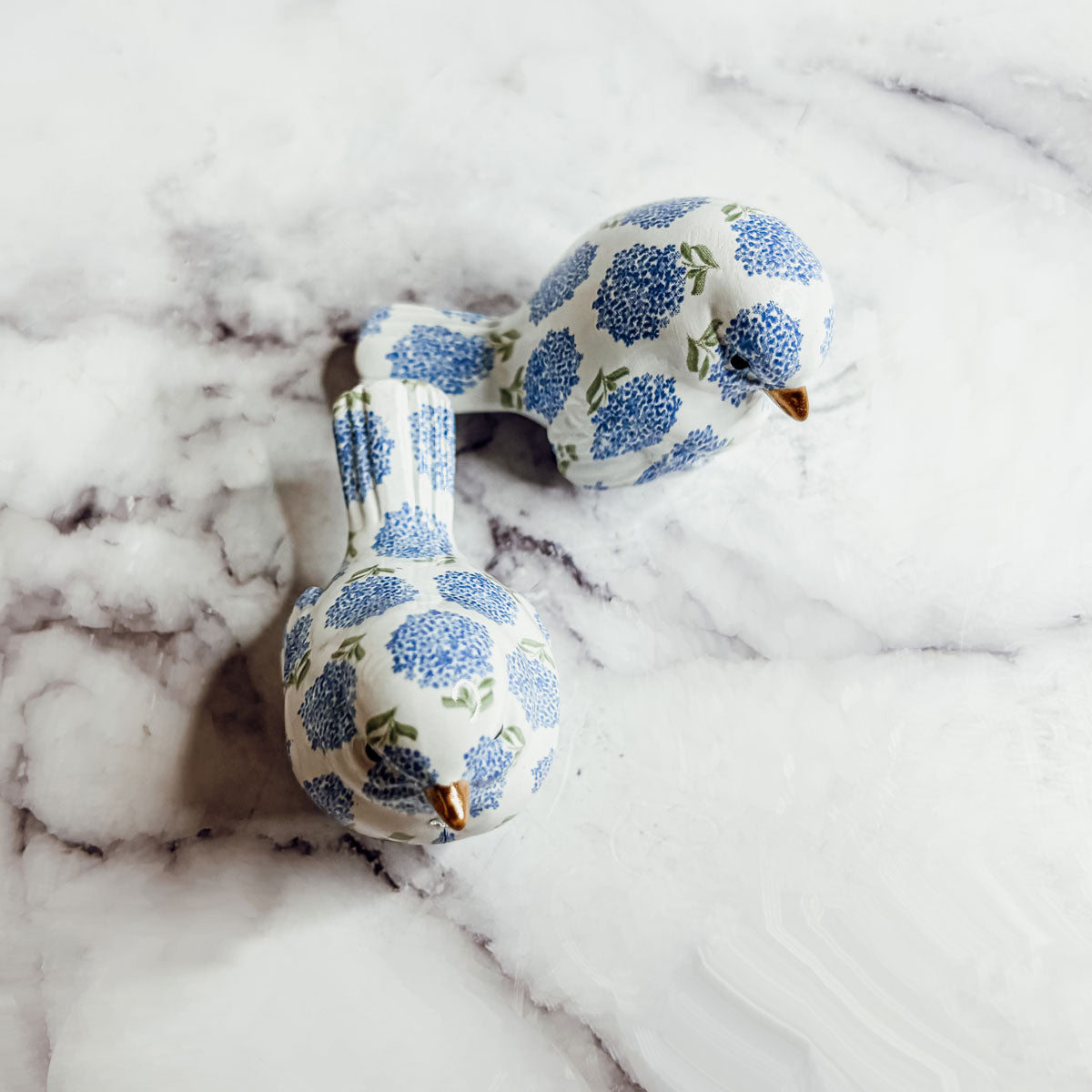 Blue Hydrangea Decorative Resin Bird