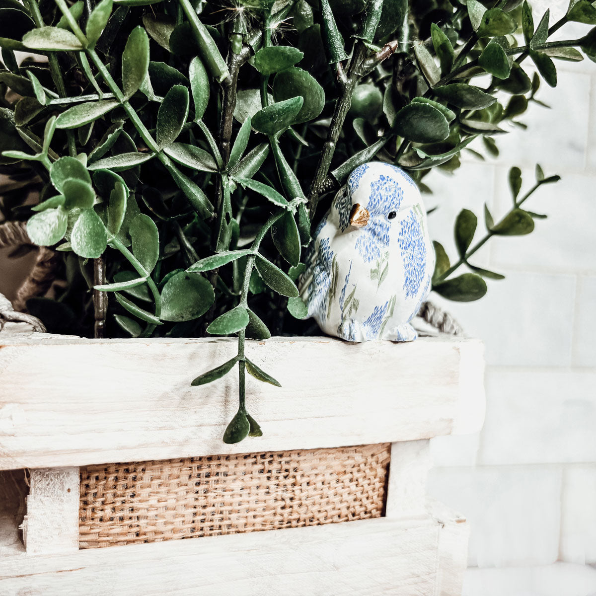 Blue Hydrangea Decorative Resin Bird