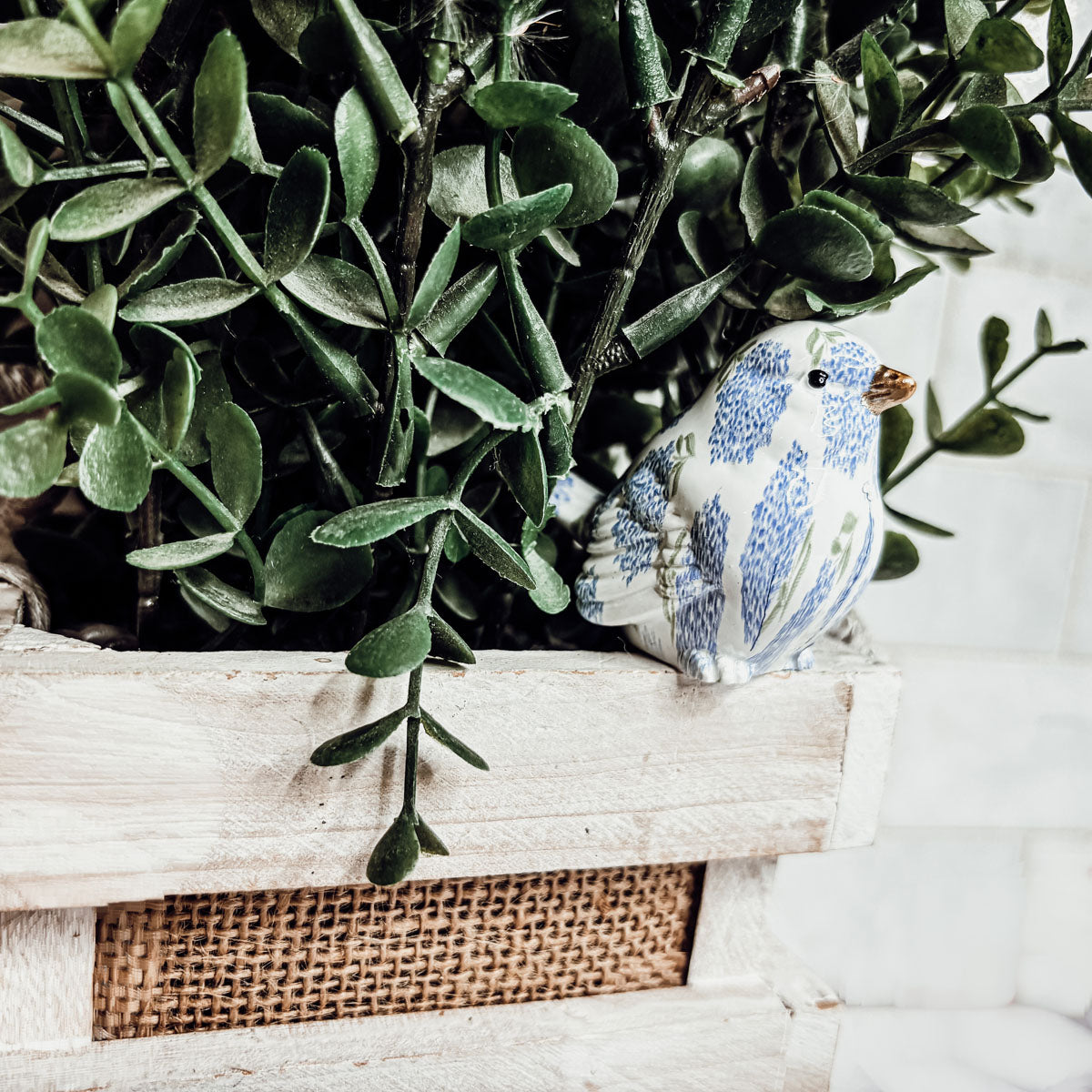 Blue Hydrangea Decorative Resin Bird