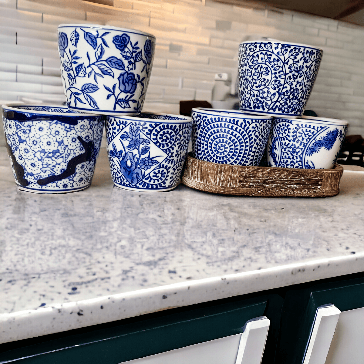 Mini Chinoiserie Cachepots - Hand-Painted Porcelain 2.75"