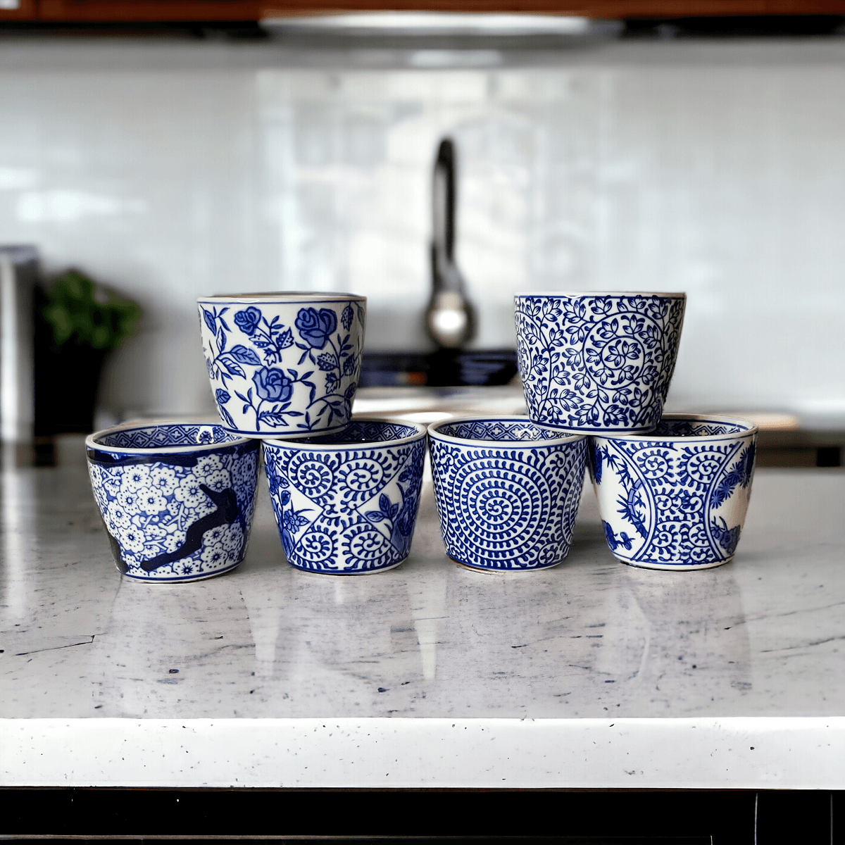 Mini Chinoiserie Cachepots - Hand-Painted Porcelain 2.75"