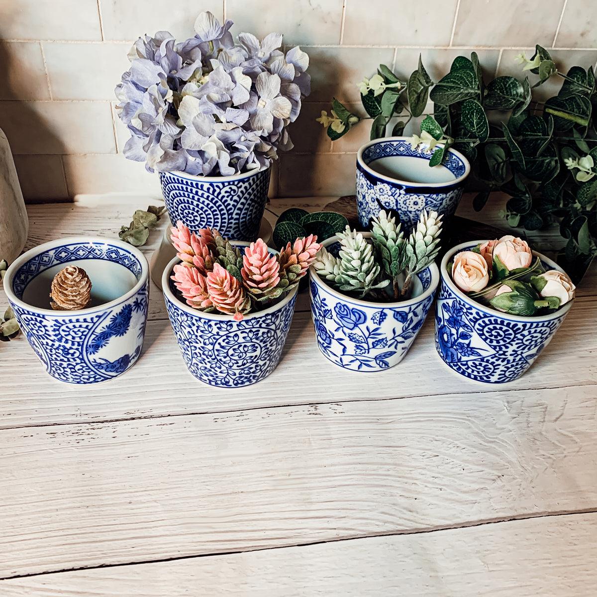Mini Chinoiserie Cachepots - Hand-Painted Porcelain 2.75"