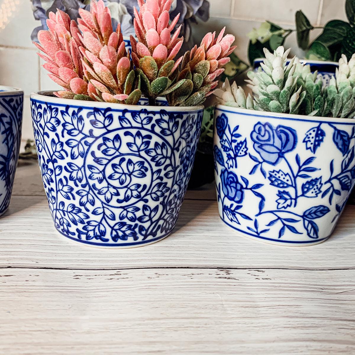 Mini Chinoiserie Cachepots - Hand-Painted Porcelain 2.75"