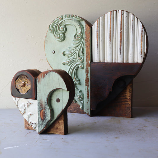 Reclaimed Wooden Heart Emojis - Handmade from Antique Piano Wood