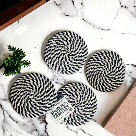 Black & White Braided Rope Coasters Set of 4