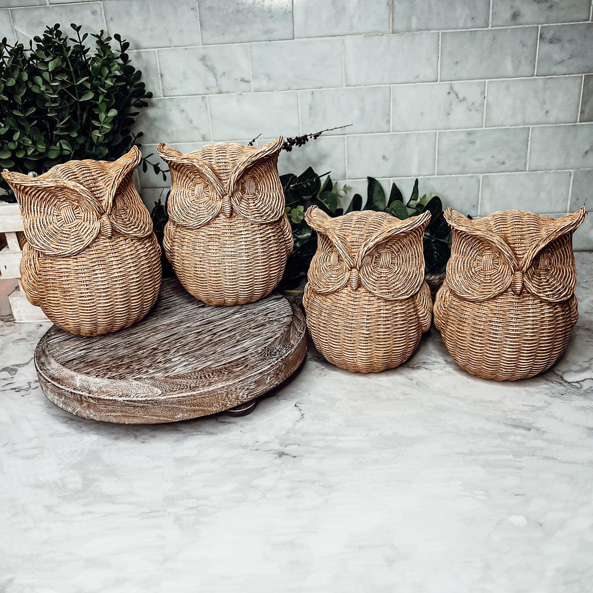 Basket Weave Owl Figurine - Resin Decorative Statue 5.5"H