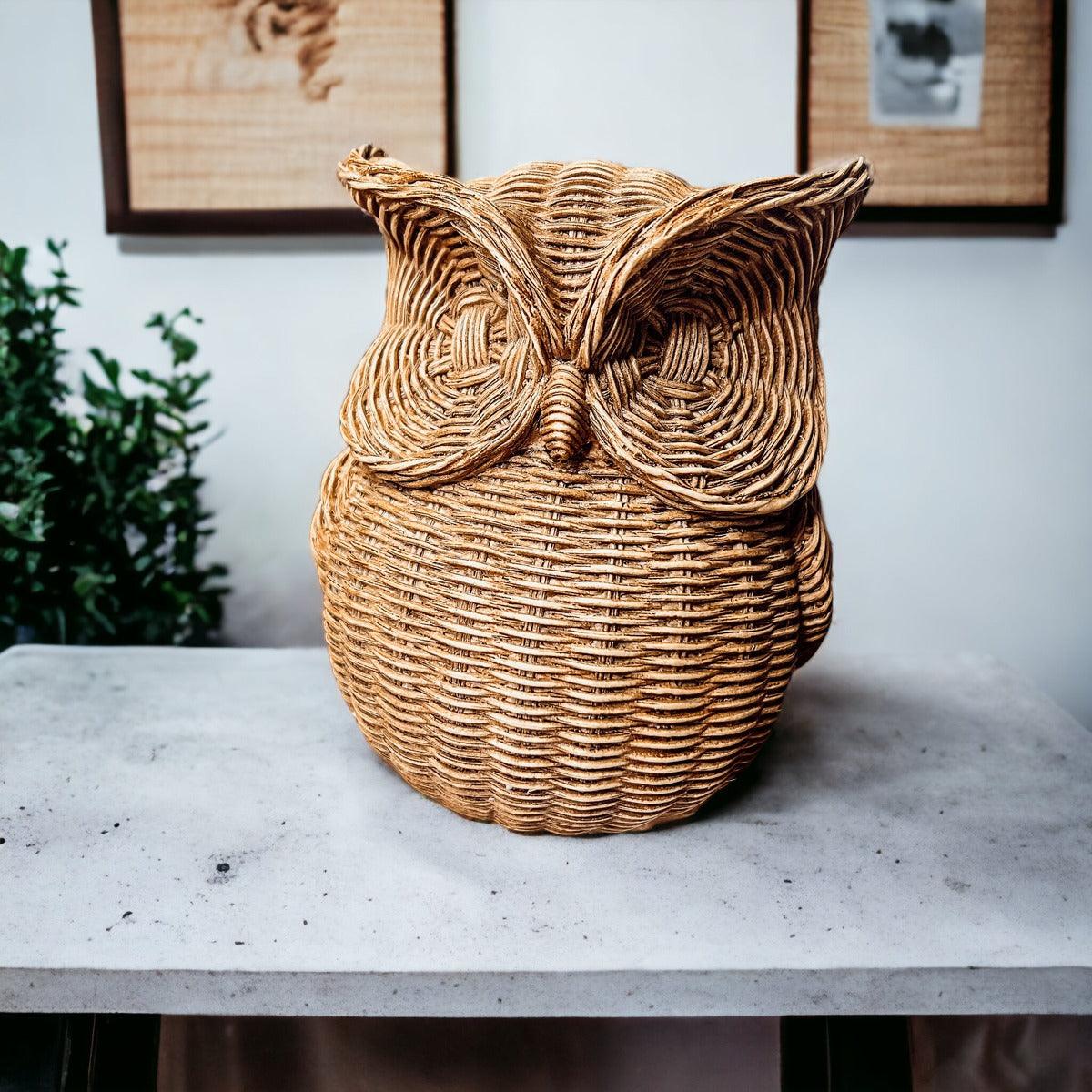 Basket Weave Owl Figurine - Resin Decorative Statue 5.5"H