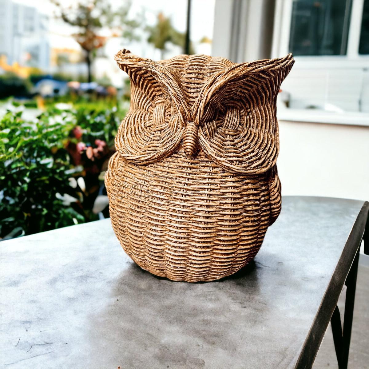 Basket Weave Owl Figurine - Resin Decorative Statue 5.5"H