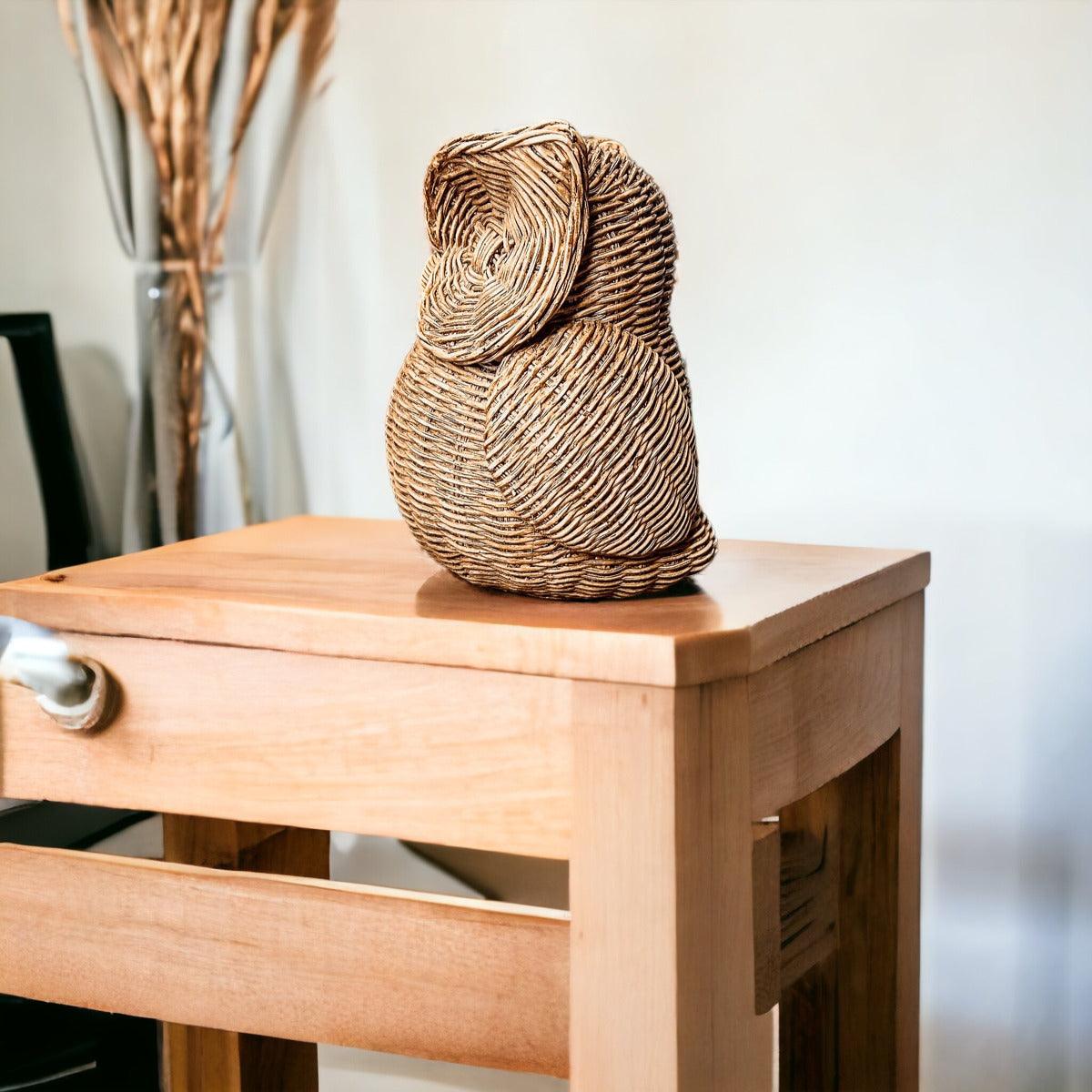Basket Weave Owl Figurine - Resin Decorative Statue 5.5"H
