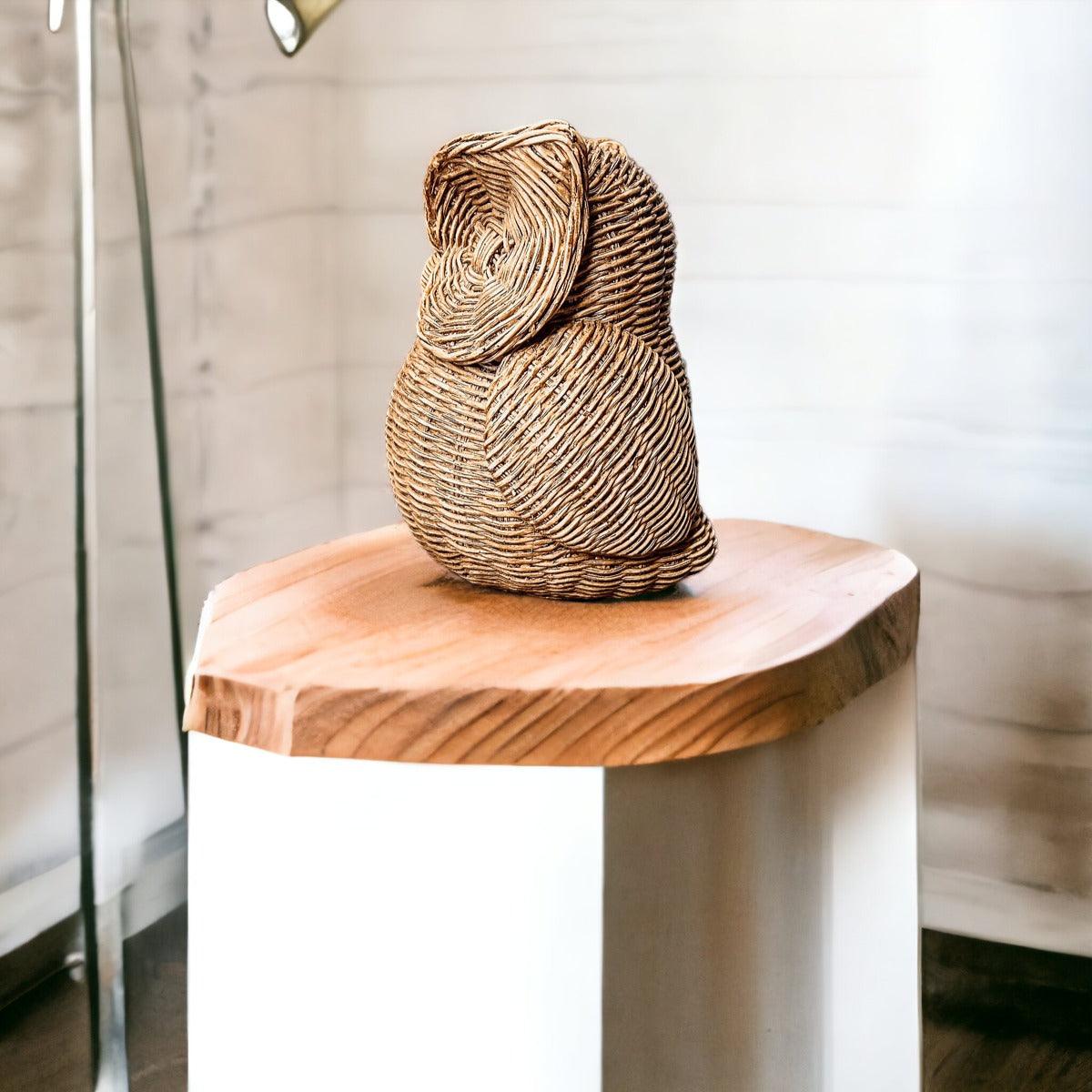 Basket Weave Owl Figurine - Resin Decorative Statue 5.5"H