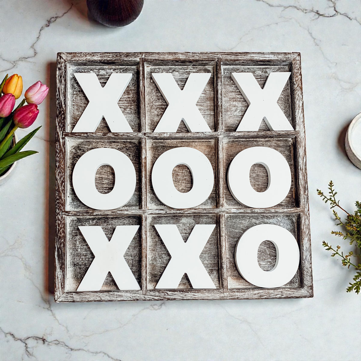 Handmade Wooden Tic Tac Toe Board - 12x12 Rustic Game