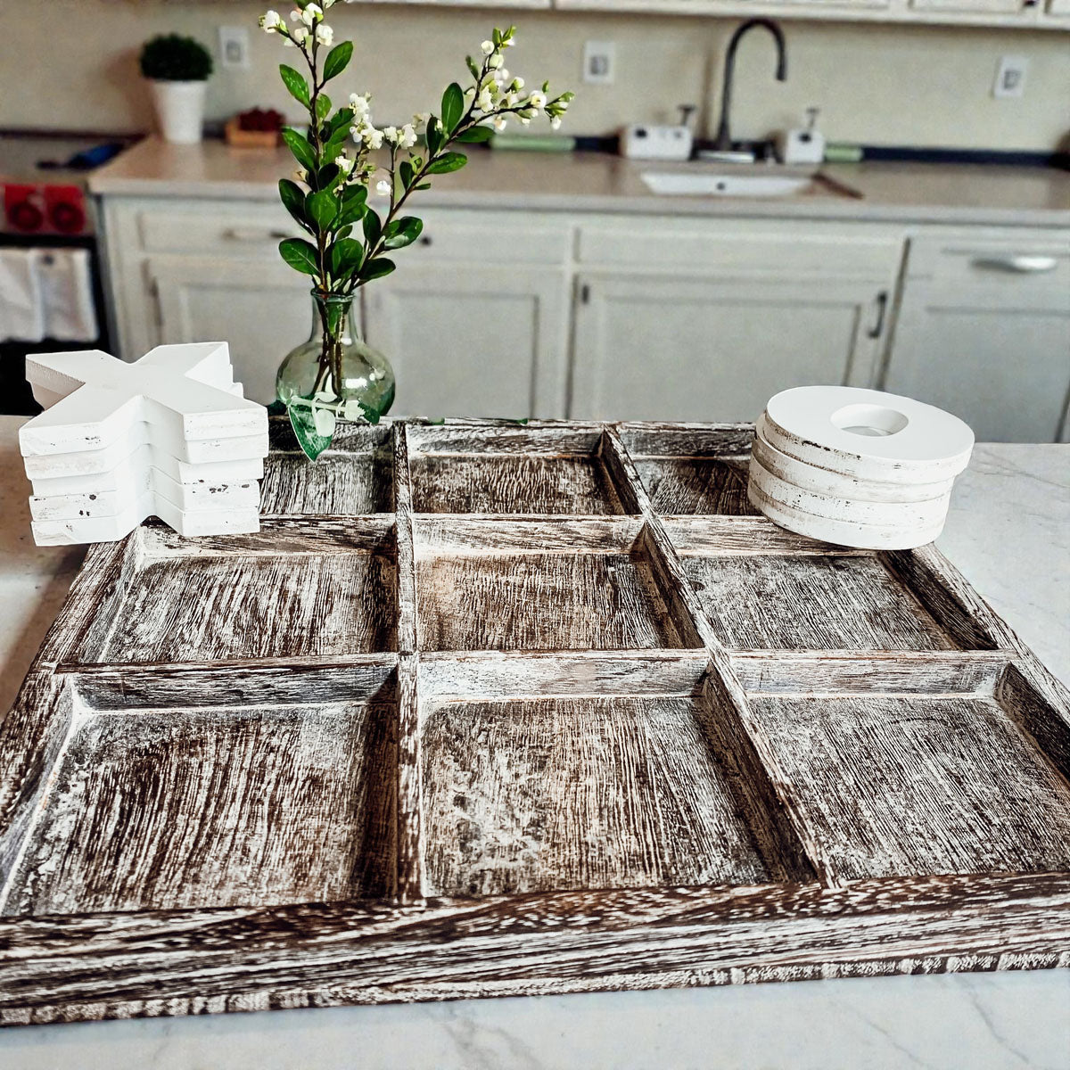 Handmade Wooden Tic Tac Toe Board - 12x12 Rustic Game